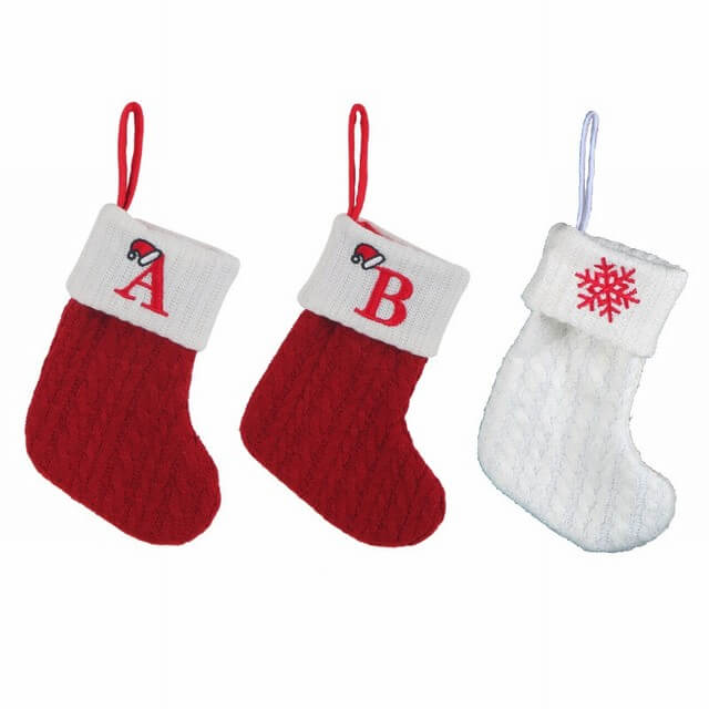 Cable Knitted Custom Red And White Personalized Fun Christmas Socks Stockings With Letters