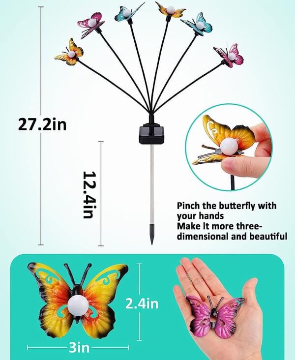 Wholesale Firefly Solar Lights Painted Metal Butterfly Figurines Garden Stakes