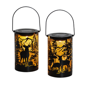 Outdoor Waterproof Metal Forest Deer Hollow Out Solar Lantern for Patio Pathway Landscape Home Decor
