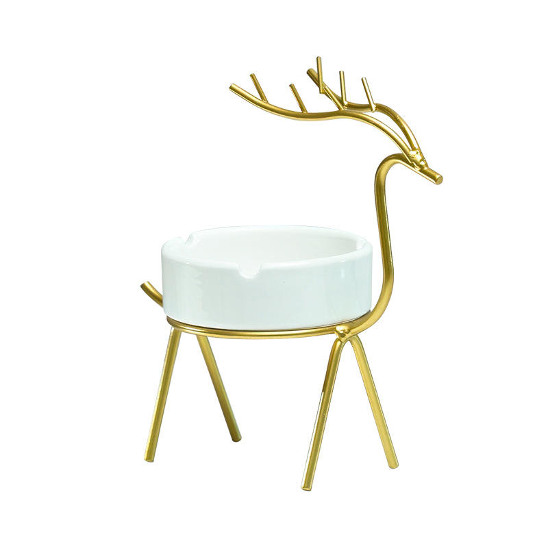 Nordic Style Creative Personality Metal Fawn Ceramics Ashtray For Modern Home Living Room Bedroom Decoration Ornaments