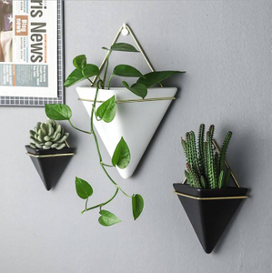 Home Decor Geometric White Ceramic Flower Succulent Wall Hanging Planter