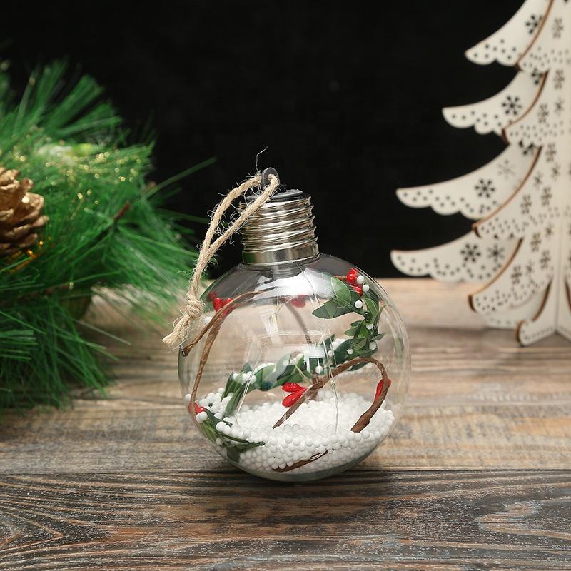 Creative New 8Cm Hanging Simulation Plant Transparent Led Copper Wire Luminous Christmas Ball Decoration Garden Tree