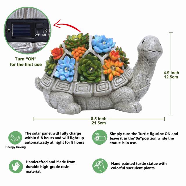 Decorate Your Outdoor Space with Solar-Powered Turtle Statues Unique Succulent LED Light Lawn Ornament for Patio Balcony Yard