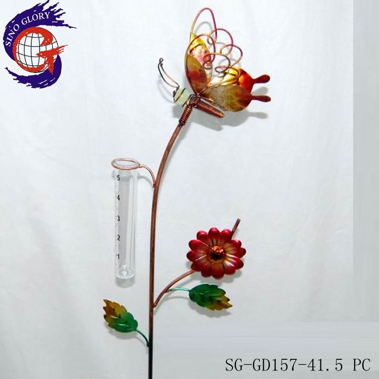 Metal flowers for crafts outdoor decorative garden rain gauge stake wholesale
