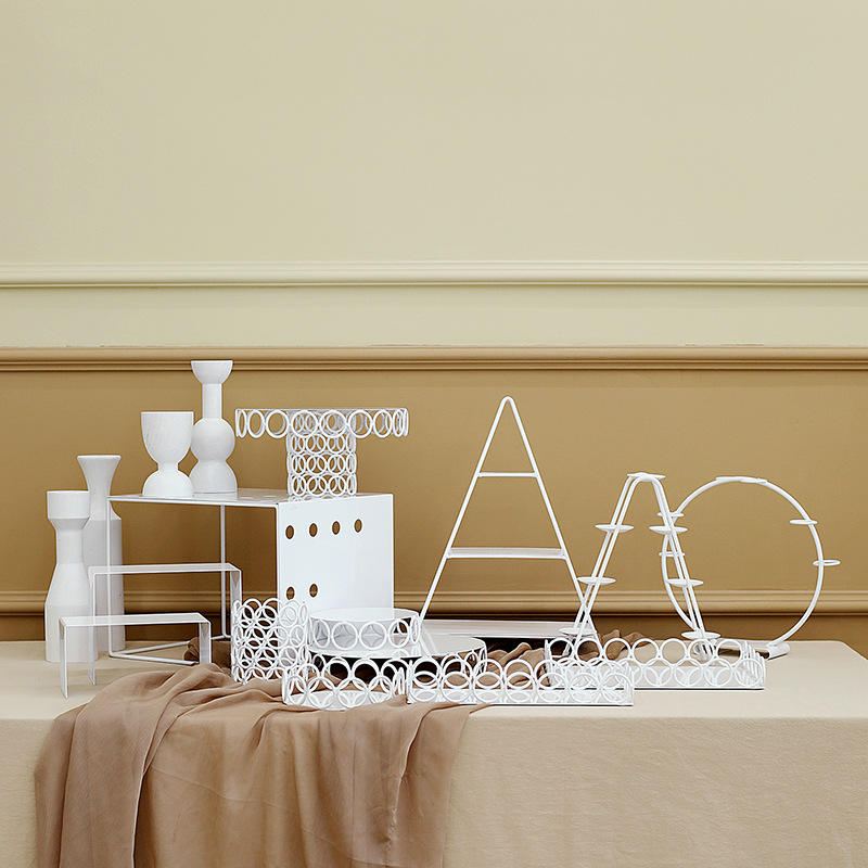 Dessert Stand Combination Wedding Table Props White Iron Decoration Set Cake Gold Stand