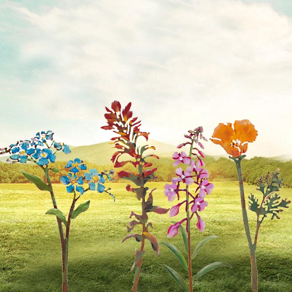 Customize Laser Cut UV Printing Metal Garden Flowers Yard Art Outdoor Decorations