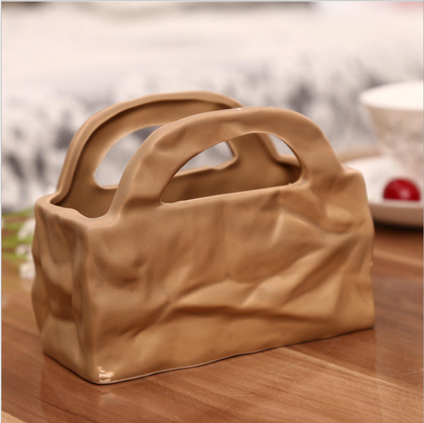 Creative Minimalist Paper Bag Shape Ceramic Flower Pot For Home Decor Diy Potted Plant Art Ornament