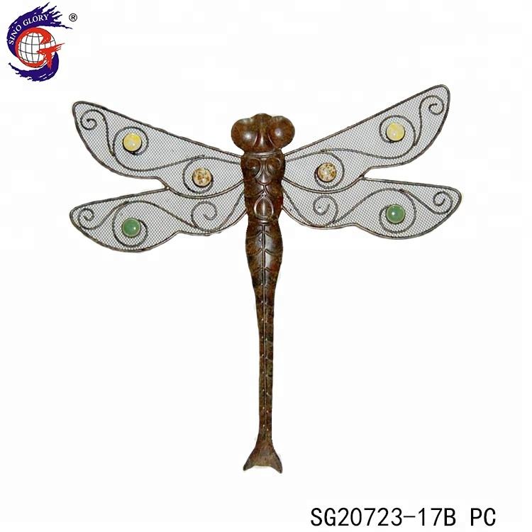 Outdoor Garden Ornaments Metal Iron Dragonfly Butterfly Owl Ldybug Wall Art Decor for Home Yard