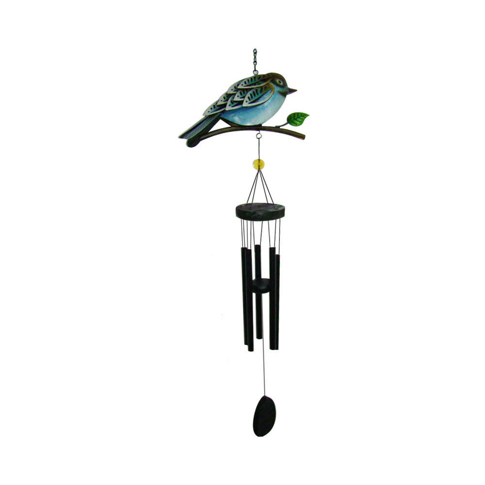 Metal hanging bird decoration with metal wind chimes