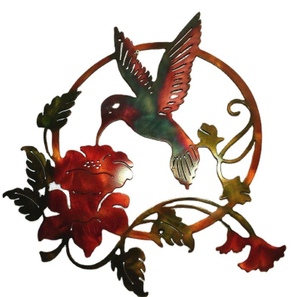 Round Metal Bird Decoration Living Room Hummingbird Flower Outdoor Metal Circle Modern Wall Art