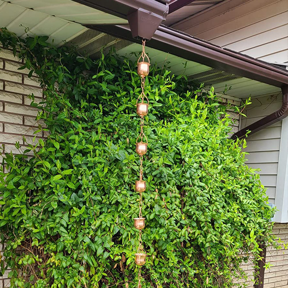 Copper Rain Chain Decorative Cups Replace Gutter Downspout Divert Water Away From Home For Stunning Fountain Display