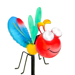 Outdoor Autumn Interesting Metal Garden Art Deco Solar Red Dragonfly Stake Lights For Patio Lawn Backyard Pathway