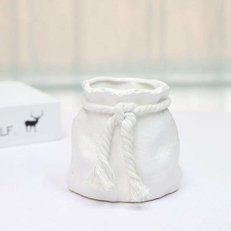 Creative Minimalist Paper Bag Shape Ceramic Flower Pot For Home Decor Diy Potted Plant Art Ornament