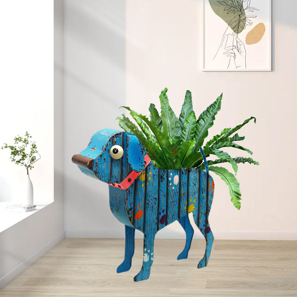 2022 New Cute Large Cat Dog Metal Animal Flower Pot For Home Garden Planting Decor