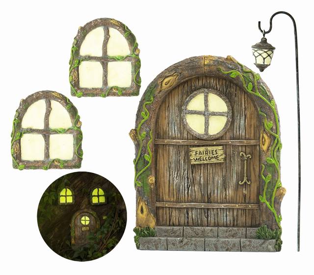 Manufacturer Customize Miniature Accessories Whimsical Resin Fairy Garden Glow in The Dark Doors And Windows for Trees Perfect Yard Art And Kids Room Decoration