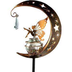 Solar Garden Light Moon Fairy Stake Lights Crackle Glass Globe