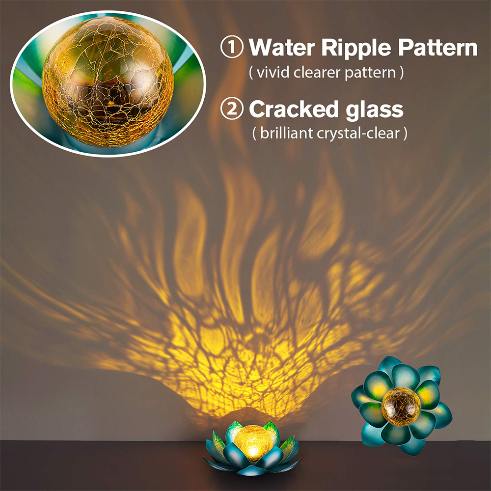 Outdoor Waterproof Led Solar Crackle Glass Ball Lotus Light For Home Patio Pathway Garden Path Lawn Decoration Landscape Lamp
