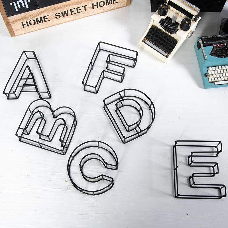 Nordic Style Creative Metal Hollow Out English Alphabet Ornaments For Milk Tea Coffee Store Decoration