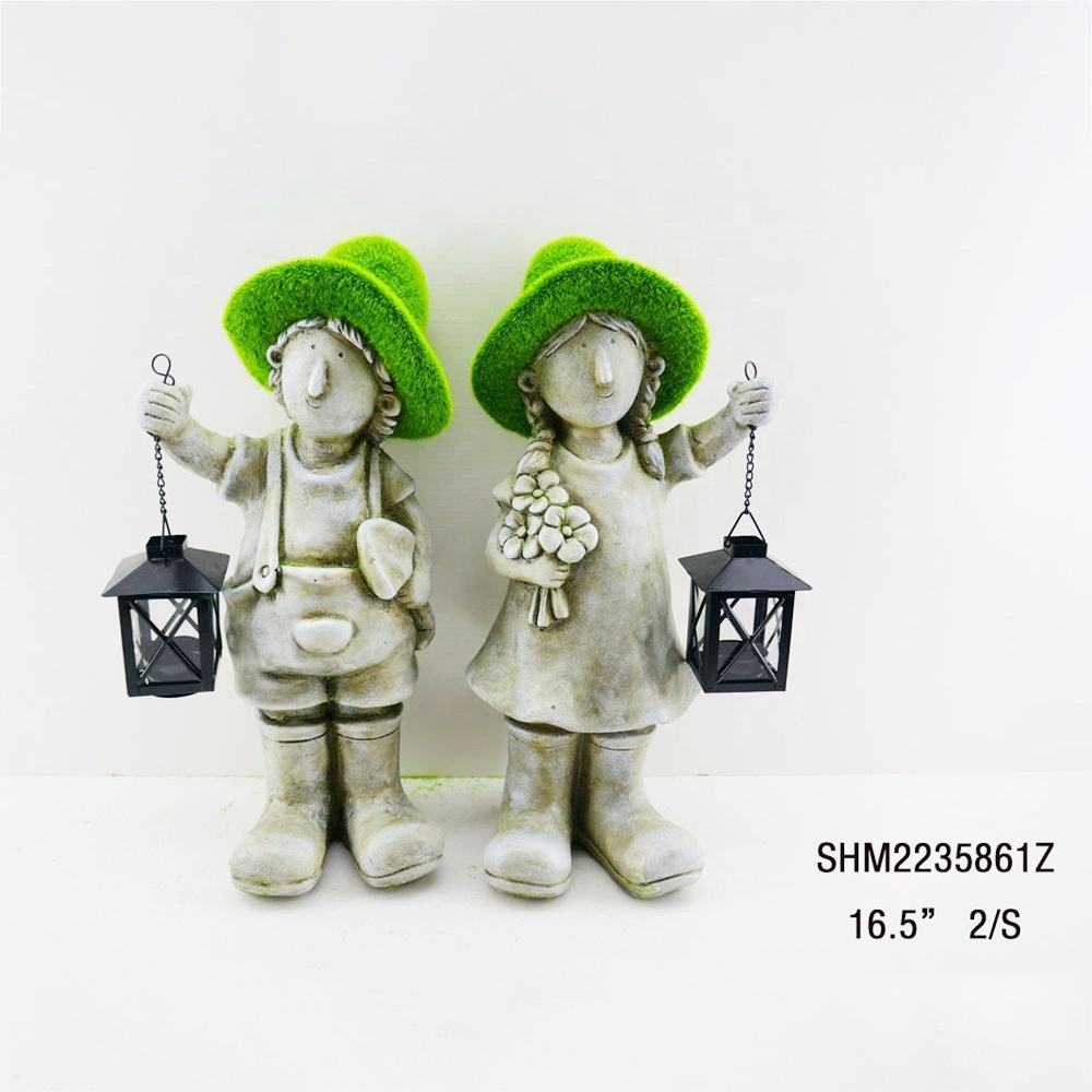 Custom Custom Magnesium Oxide Garden Ornament With Lamp Led Solar Garden Boys Girls Sculpture Gifts Home Garden Decor