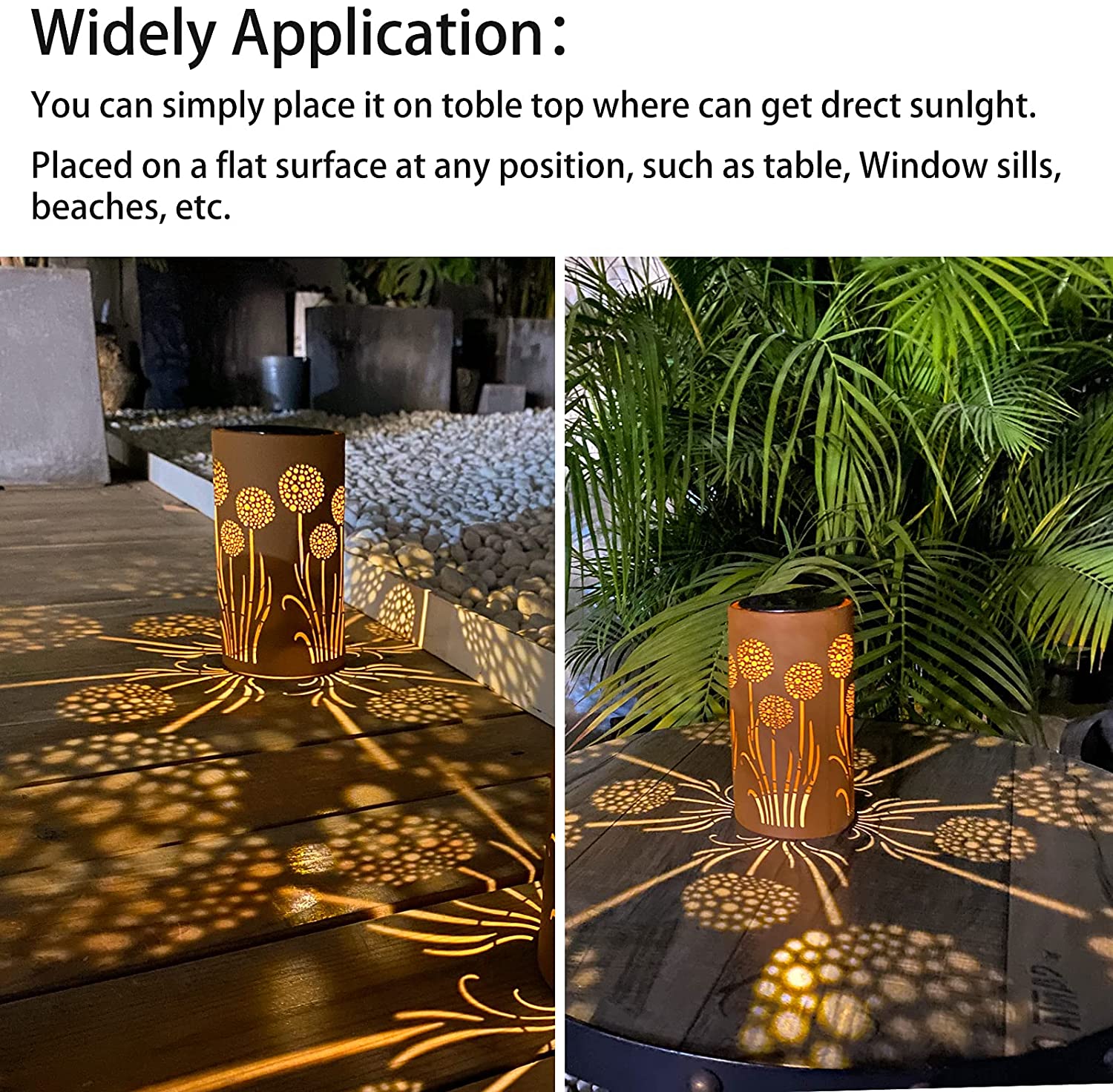Outdoor Waterproof Rusty Flower Sun Face Dandelion Metal Solar Lantern Light For Desk Patio Lawn Patio Garden Art Decor
