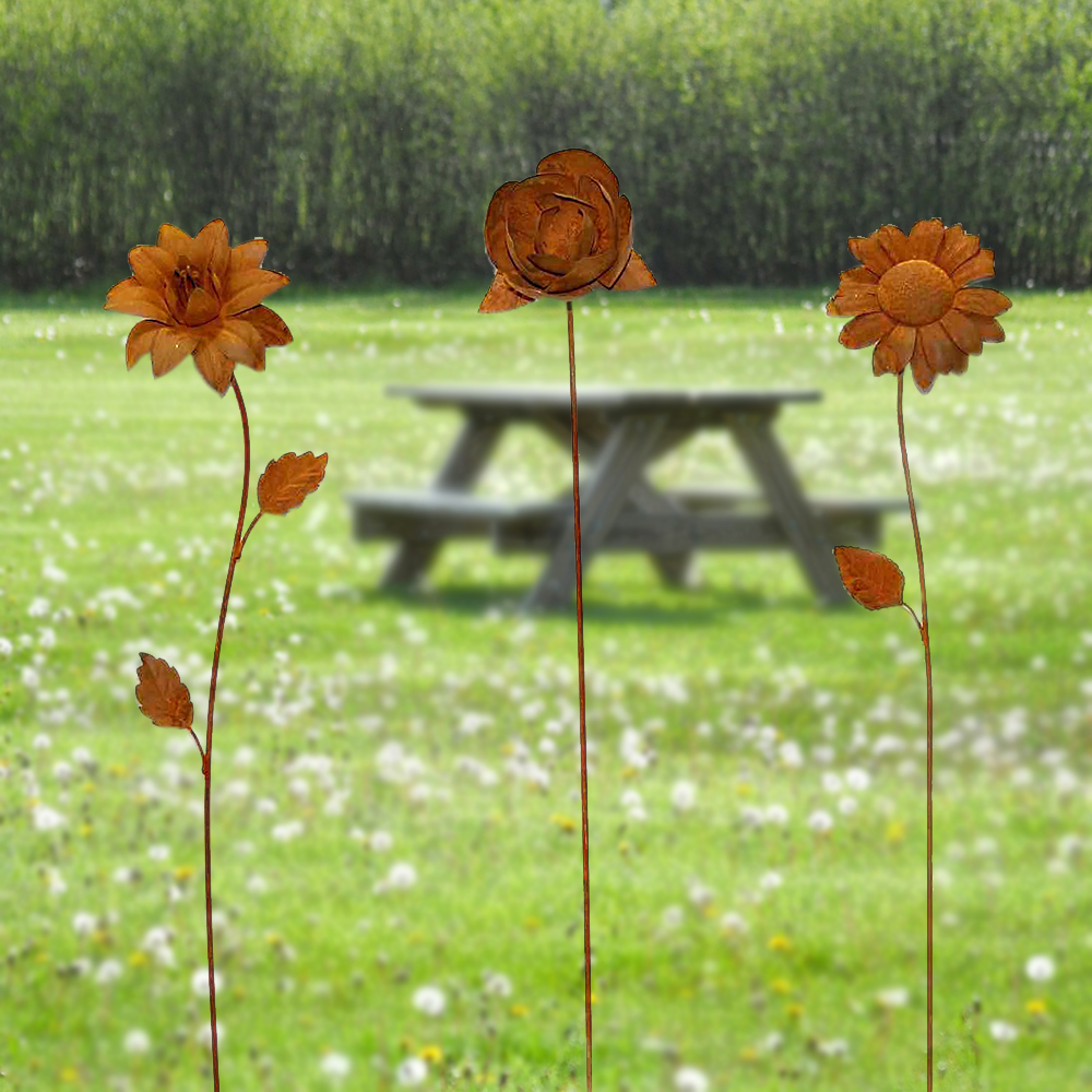 Outdoor Yard Art Metal Rusty Flower Garden Stakes Decor For Fall Lawn Pathway Patio Art Decorations