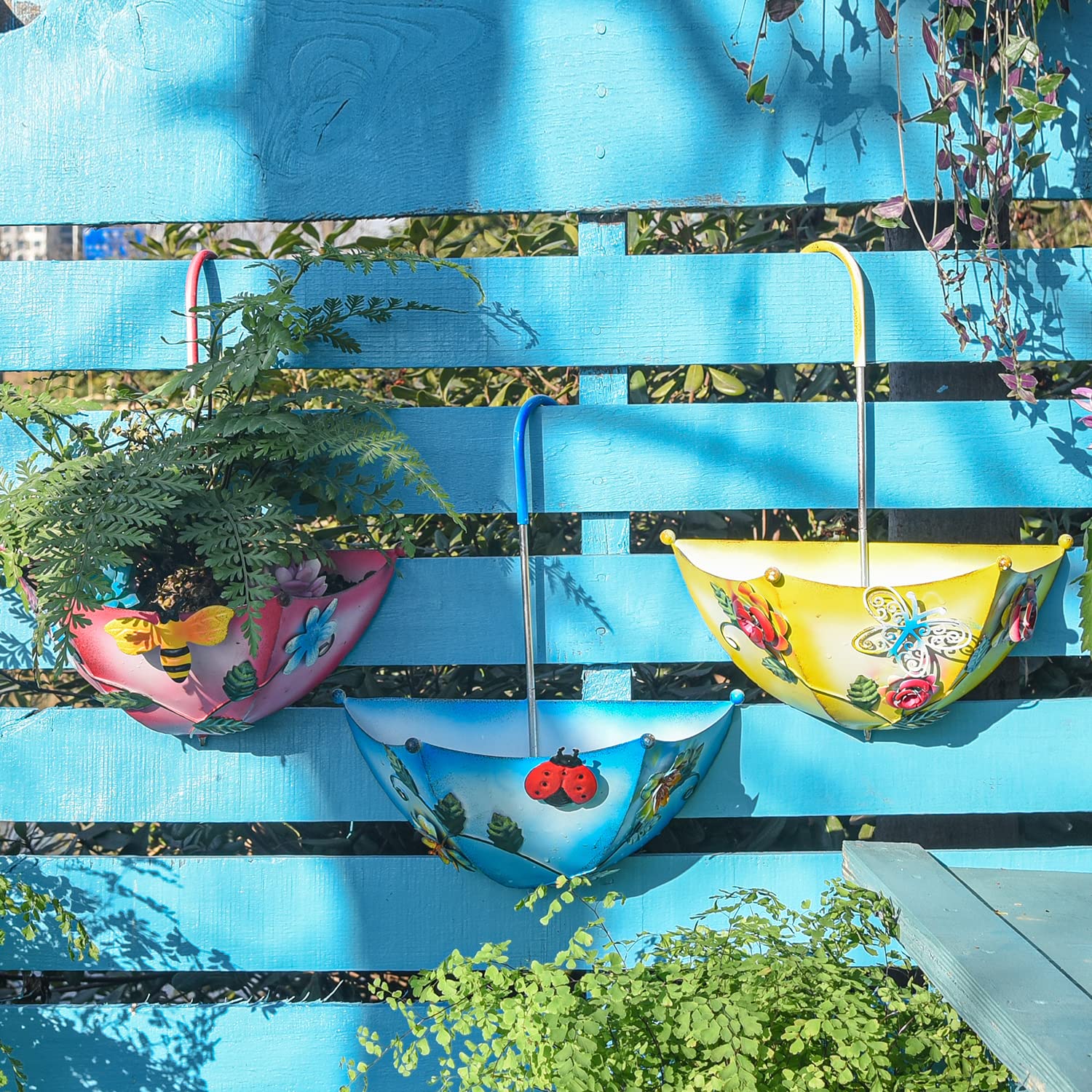 Metal Flower Pot Planter Holder Hanging Umbrella Wall Decor for Home Garden Indoor Outdoor Yard Porch