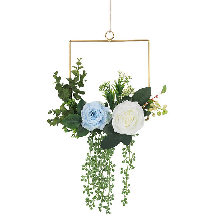 Hanging Succulent Wall Hoop Garland Artificial Rose Flowers And Eucalyptus Metal Ring Christmas Wreath
