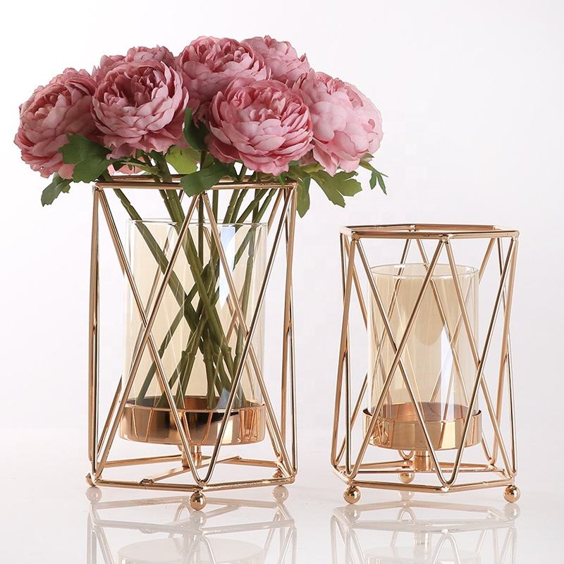 Nordic Geometric Wrought Iron Candle Holder Club Hotel Home Decoration Gold Centerpieces For Wedding Table