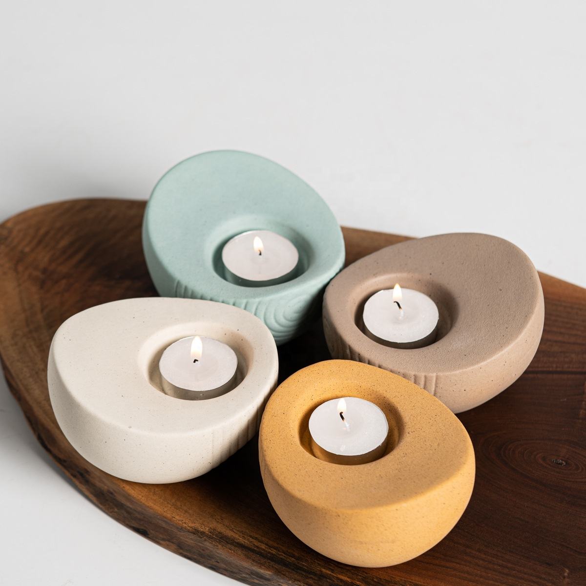 Custom European Style Macaron Color Romantic Small Ceramic Candle Holder For Home Decor Christmas Wedding