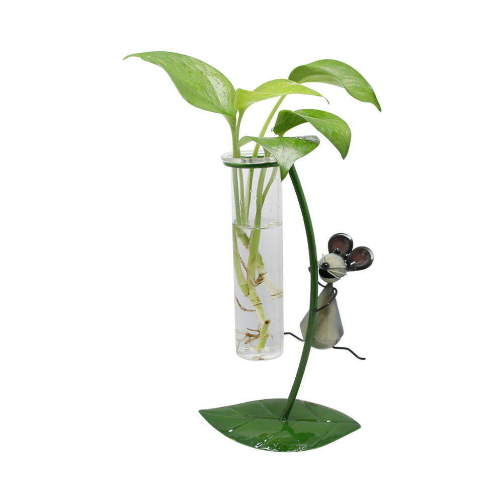 Garden Deco Hydroponic Grasshopper Shape Glass Flower Plant Bottle Pot