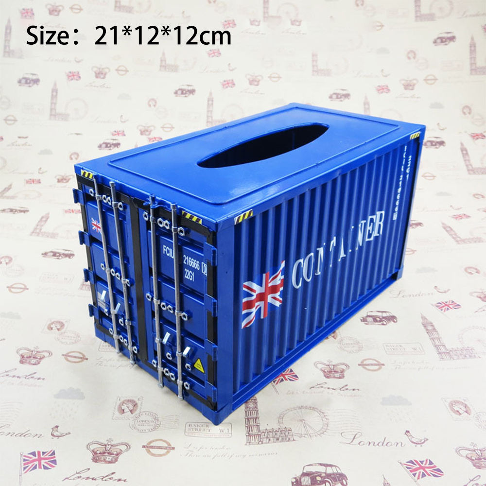 Creativity Home Decor Metal Craft Shipping Container Model Tissue Boxes For Desktop Paper Towel Storage Ornament