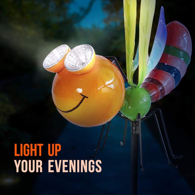 Outdoor Personality Orange Solar Metal Dragonfly Stake Light For Patio Pathway Walkway Yard Lawn Backyard Decor