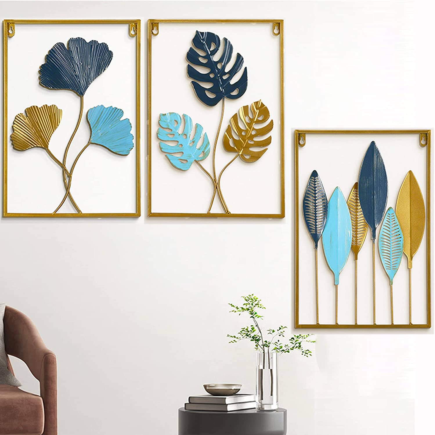 Modern Living Room Decoration Metal Leaf Hanging Tv Sofa Background Flower Wall Decoration