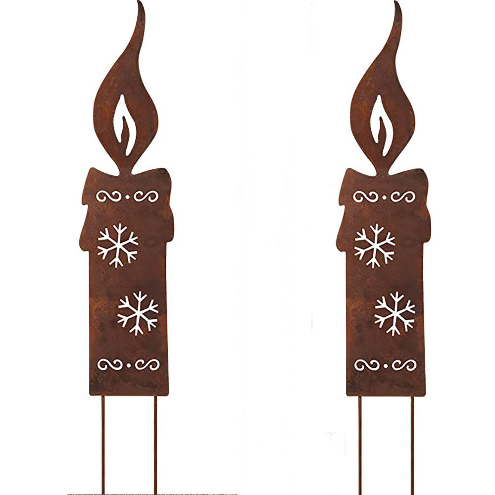 High Quality Outdoor 4 Set Christmas Yard Rusty Metal Candle Garden Stake For Lawn Pathway Walkway Holiday Ornaments