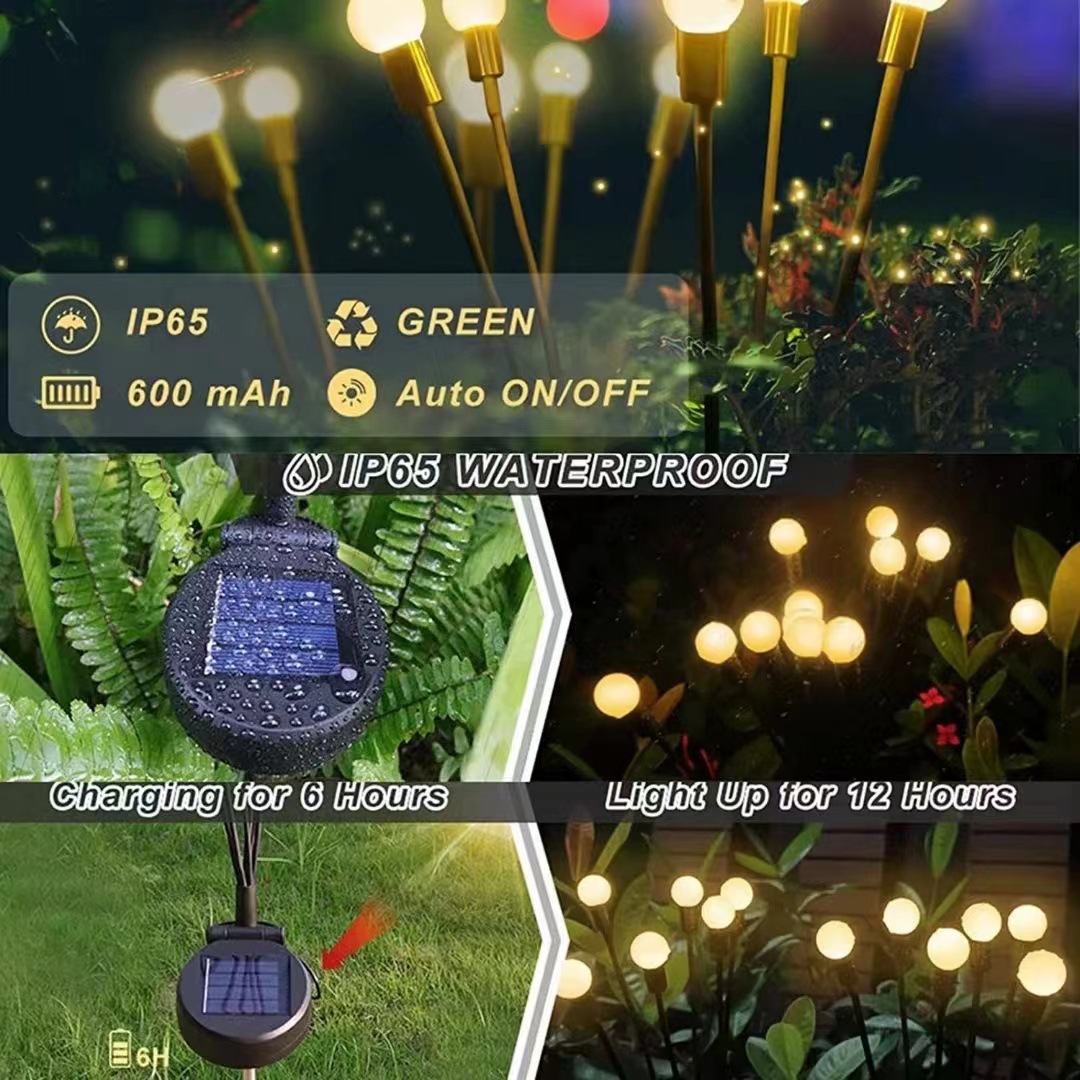 2022 New Outdoor Waterproof Wind Blows Swaying Solar Led Powered Firefly Light Stake For Yard Patio Pathway Decor