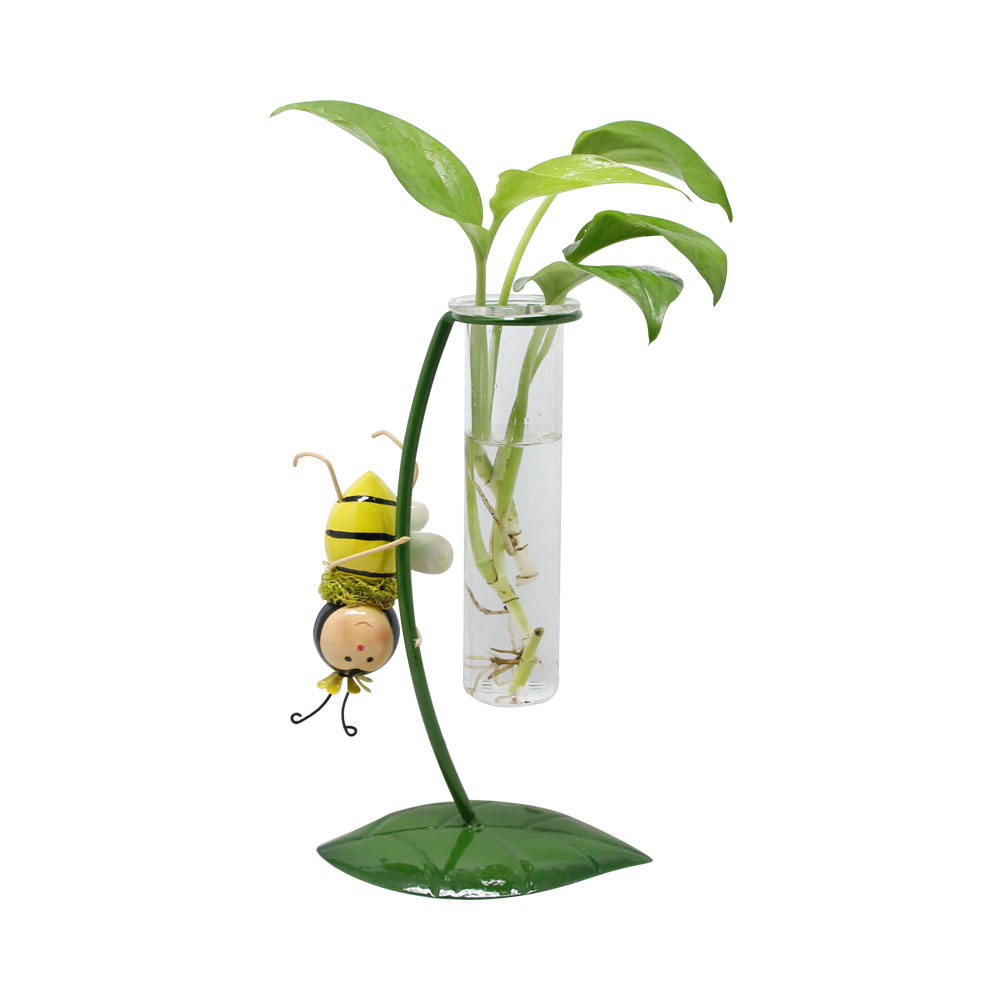 Garden Deco Hydroponic Grasshopper Shape Glass Flower Plant Bottle Pot