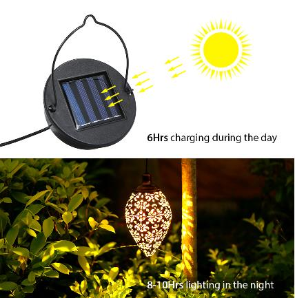 Metal hanging Leaf-shadow handle lantern lamp waterproof solar outdoor lighting patio decoration lights