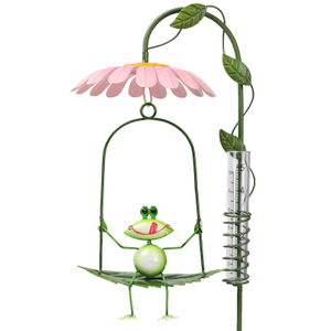 Outdoor Metal Swing The Frog Figurine Rain Gauge Stake With Plastic Tube For Yard Garden Stakes Decor