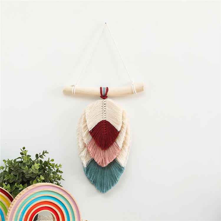 Gradual Change Boho Chic Woven Leaf Tassels Macrame Wall Hanging For Bedroom Living Room Pendant Decor