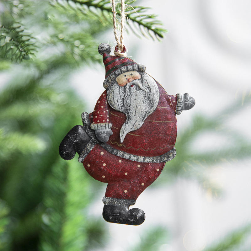 2022 Cute Cartoon Pentagram Heart Shape Santa Claus Hanging Pendant Xmas Tree Ornament Metal Christmas Tree Decor