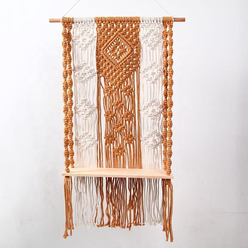 2022 New Handmade Macrame Wall Hanging Shelf For Wall Decor Boho Cotton Rope Wall Art Plant Hanger For Home Decoration