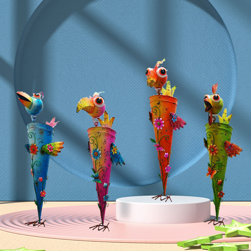 2022 Creative New Colorful Cute Animal Cartoon Metal Big Bird Shape Flower Pot Potted Plant Decoration