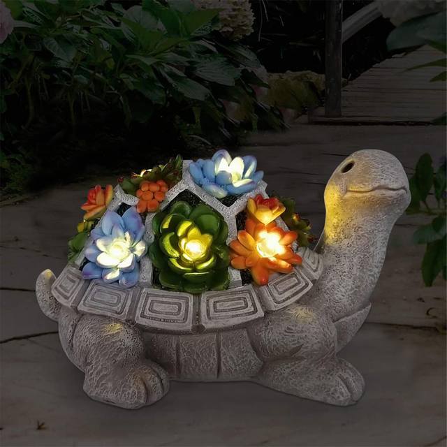 Decorate Your Outdoor Space with Solar-Powered Turtle Statues Unique Succulent LED Light Lawn Ornament for Patio Balcony Yard