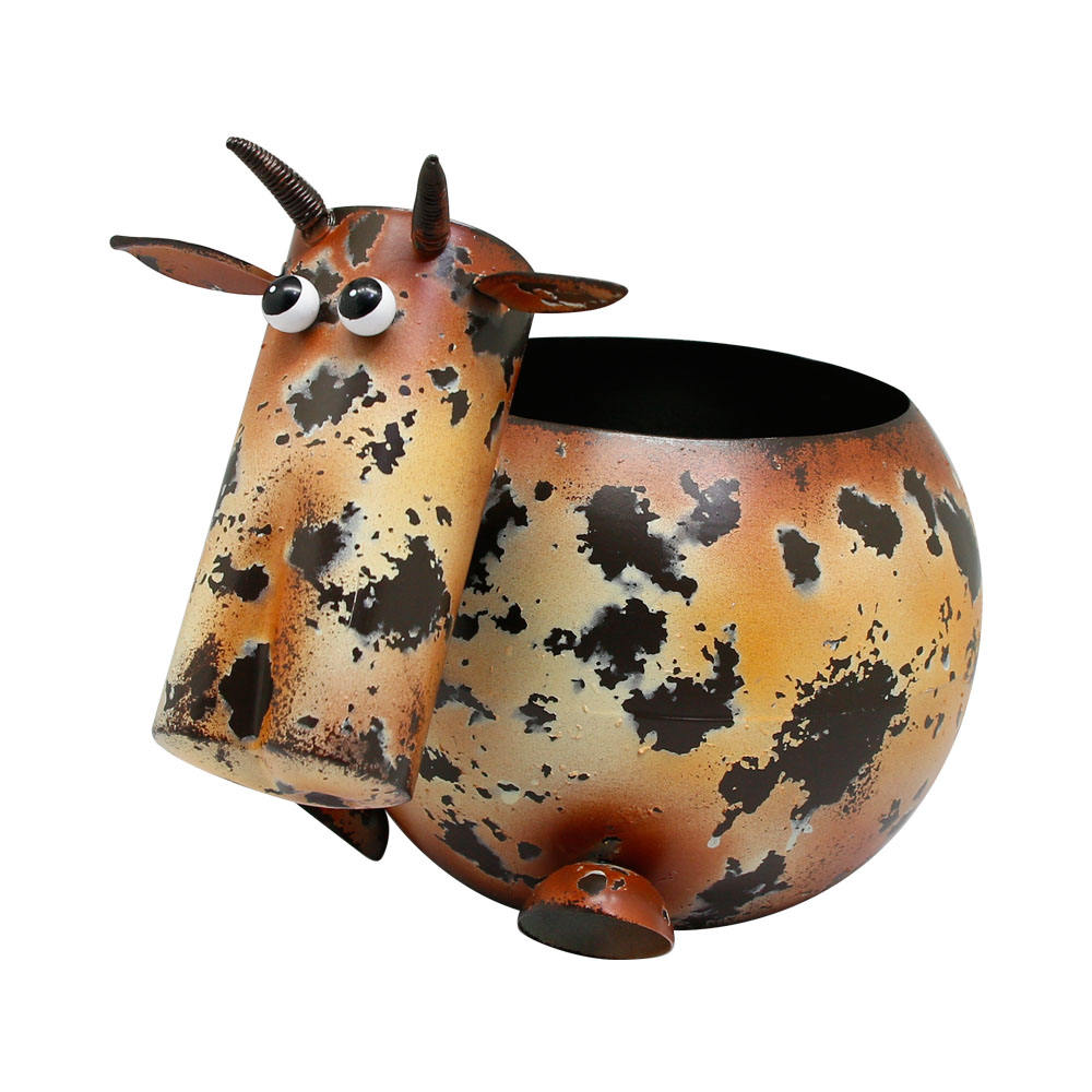 Cheap handmade metal decoration round cow flower pot