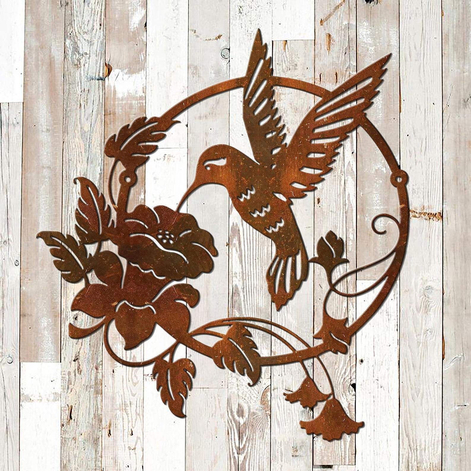 Round Metal Bird Decoration Living Room Hummingbird Flower Outdoor Metal Circle Modern Wall Art