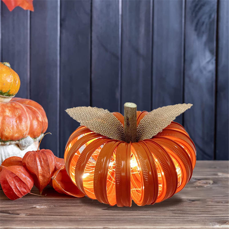 Creative Light Up Mason Jar Lid Pumpkin Led Lamp For Halloween Thanksgiving Party Tables Centerpieces Decor