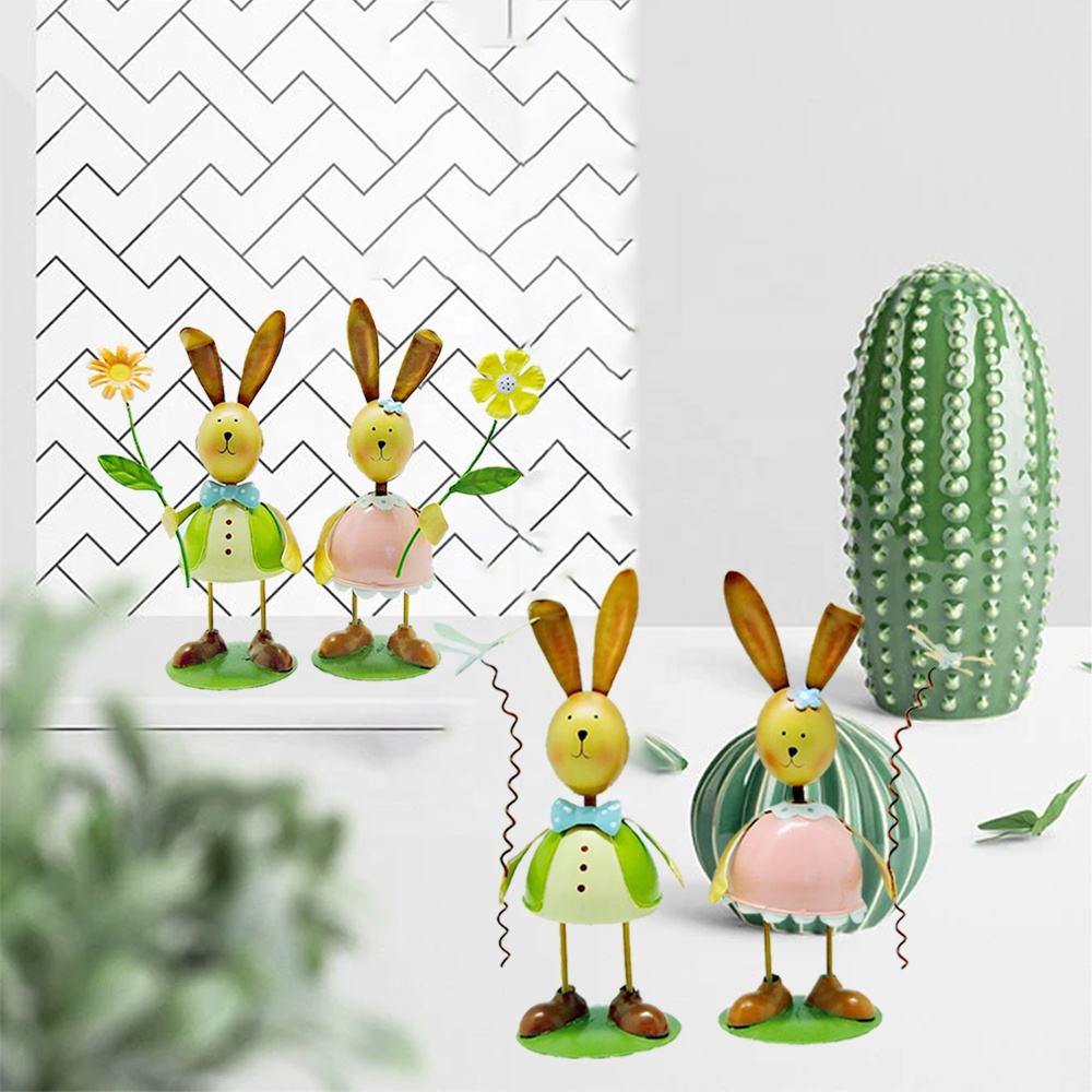 Custom Cute Metal Easter Rabbit Decoration For Home Garden Spring Ornaments Holiday Decorations
