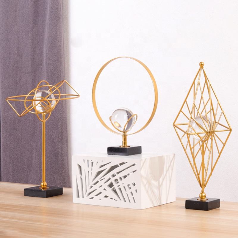 Nordic Iron Art Metal Electroplating Home Geometric Crystal Ball Iron Art Ornaments Interior Home Accessories Decoration Gold