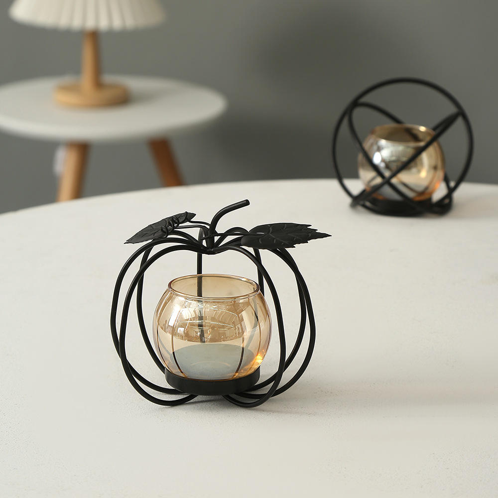Halloween Golden Pumpkin Cart Metal Candle Holder Tea Light For Indoor Home Christmas Tabletop Gift Decor