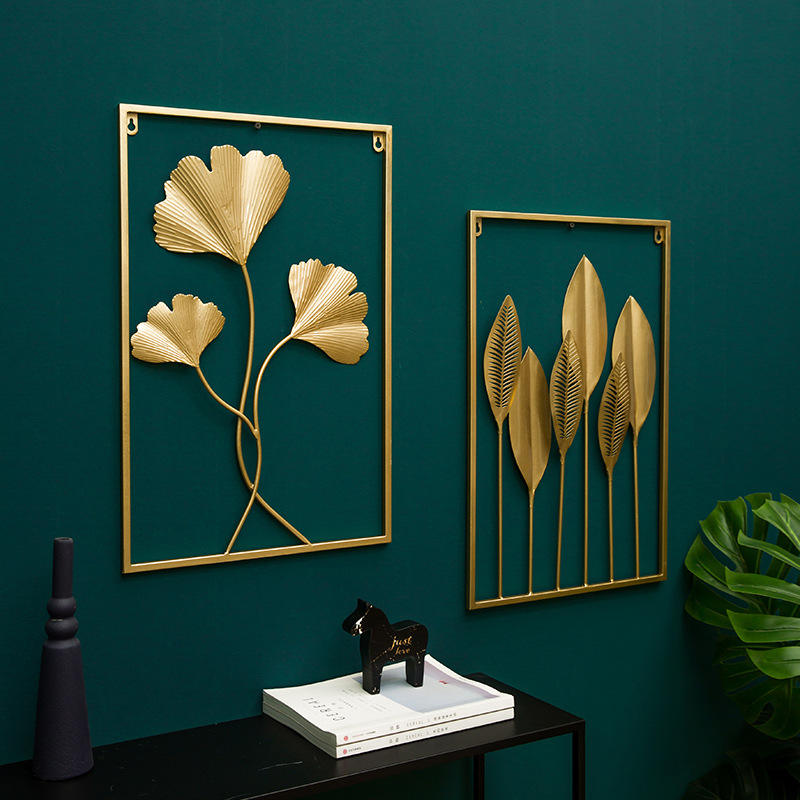 Modern Golden Art Hangings Metal Ginkgo Leaf For Living Room Bathroom Bedroom Background Wall Decorative
